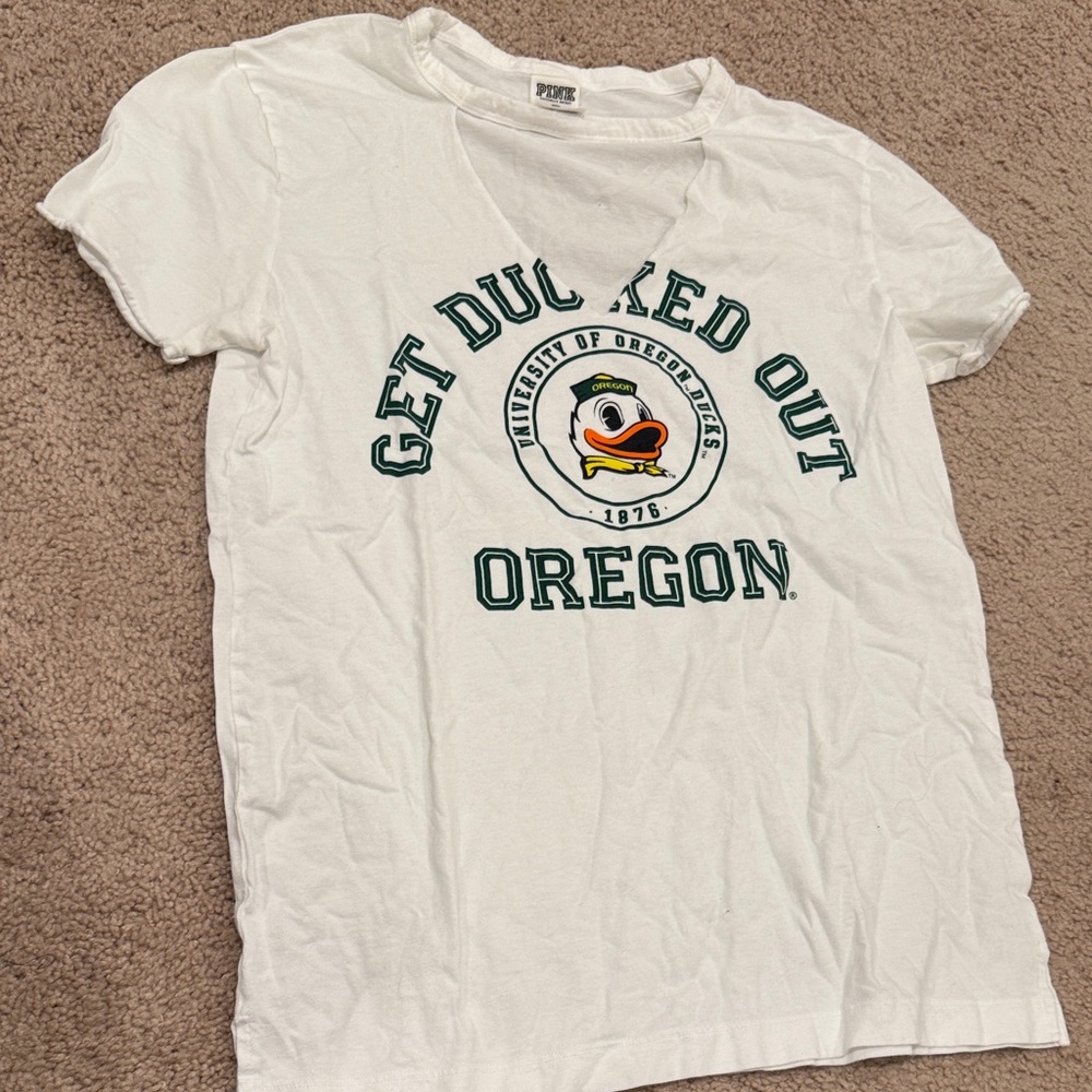 VS PINK White Oregon Ducks Graphic T-Shirt - Womens - Sz XS
